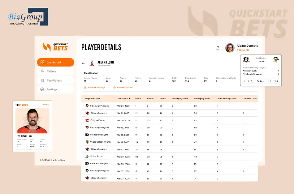 Quick Start Bets - real-time NHL analytics platform