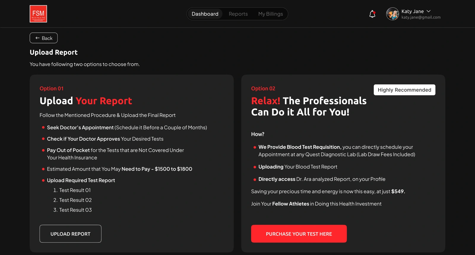 dr-ara-upload-report-options-screen